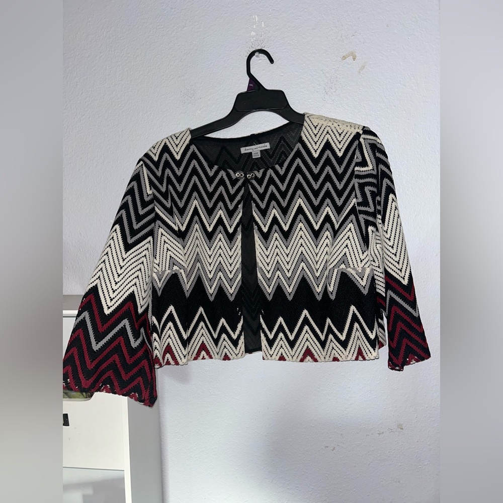 Danny & Nicole Zigzag Cardigan in Black, White, and Red
